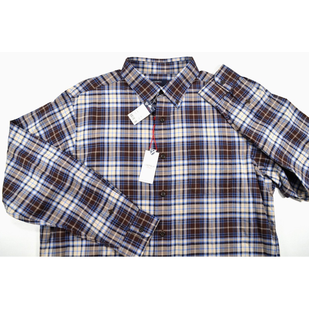 Cremieux Shirt Men's L Plaid Brown Blue & White Long Sleeves Button Front Nwt's‎